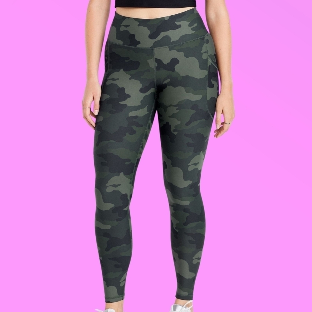 Old Navy Green Camo High-Waisted PowerSoft 7/8 Pocket Leggings Size 3X